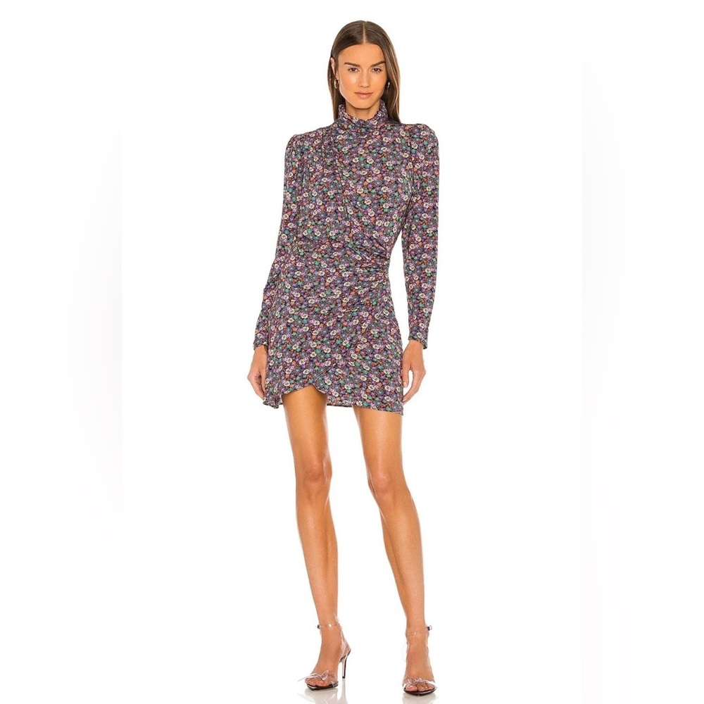 Ronny Kobo Ruby Dress Teal & Ultra Violet Multi Floral Long Sleeve Medium $387